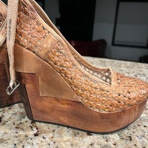 BED|STU Bed Stu x Free People Woven Leather Wood Wedge Heels – Unworn